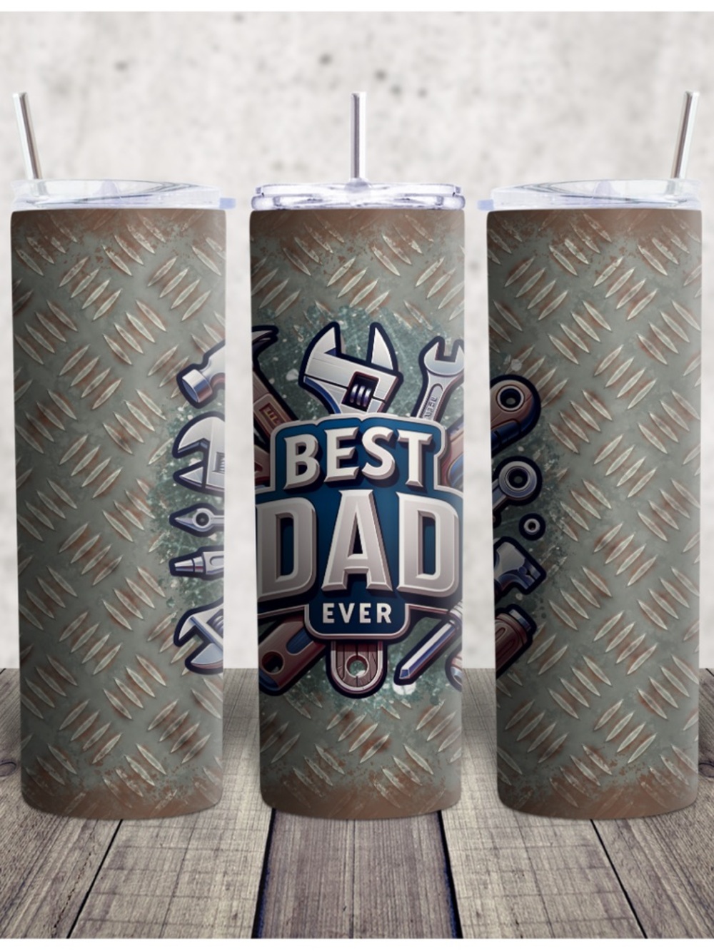 Hand Crafted Best Dad Ever Steel-Pattern Tumbler in Blue and Silver